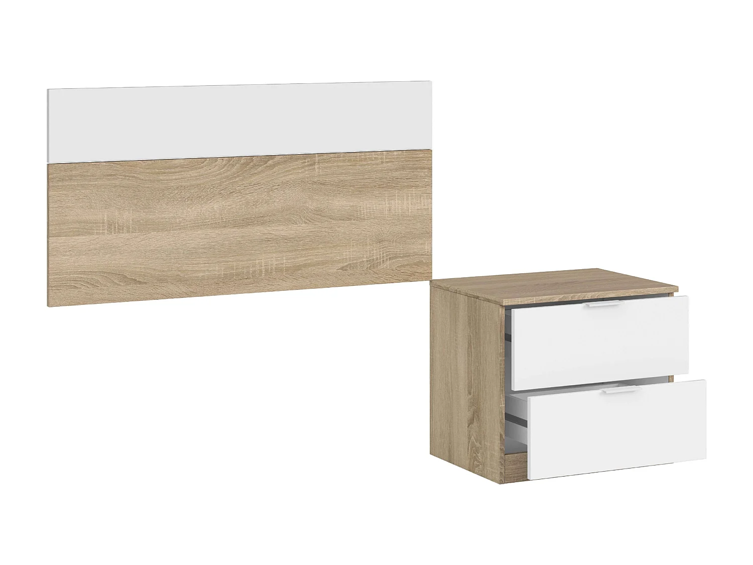 Tête de lit avec table Luca blanche et chêne