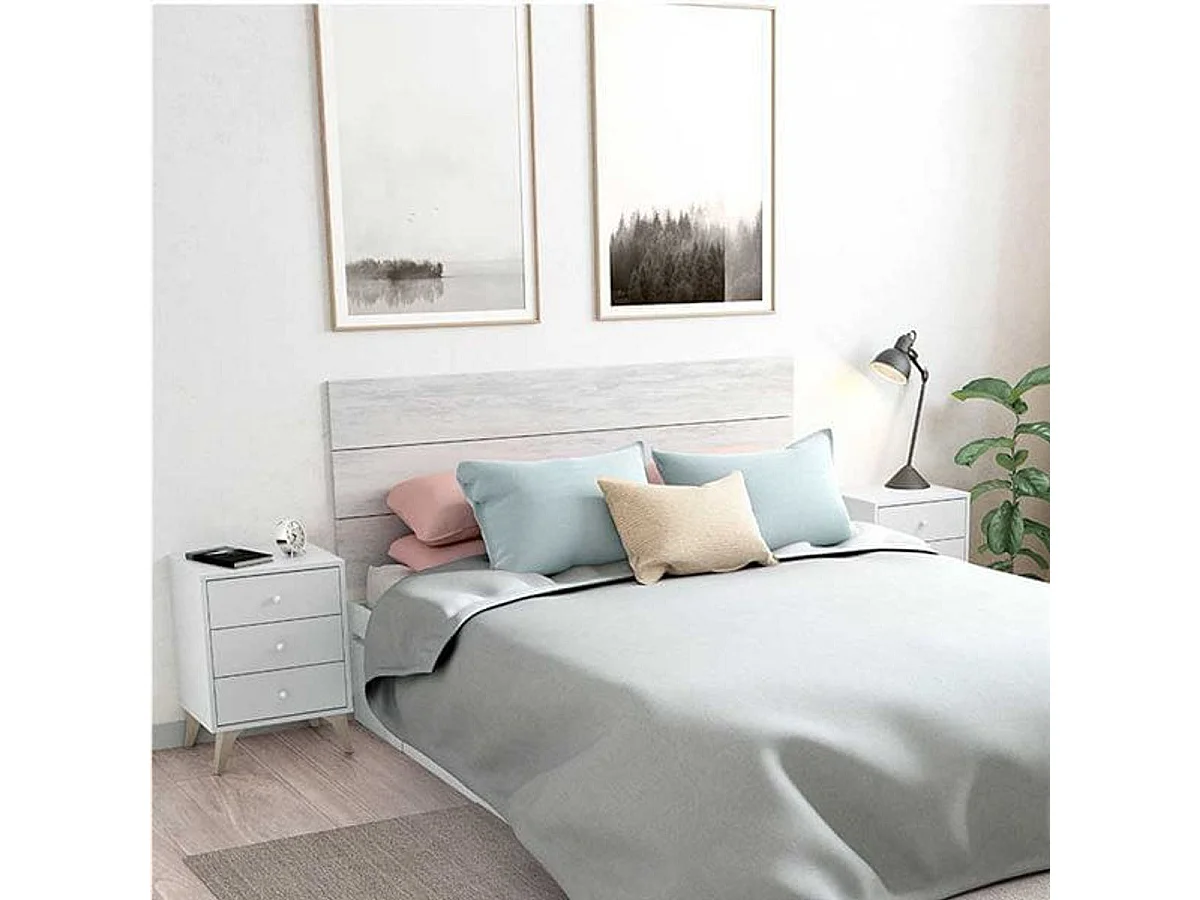 Cabezal cama Matrimonio Sweet 135/150 cm 2 mesitas 3 cajones blanco velho