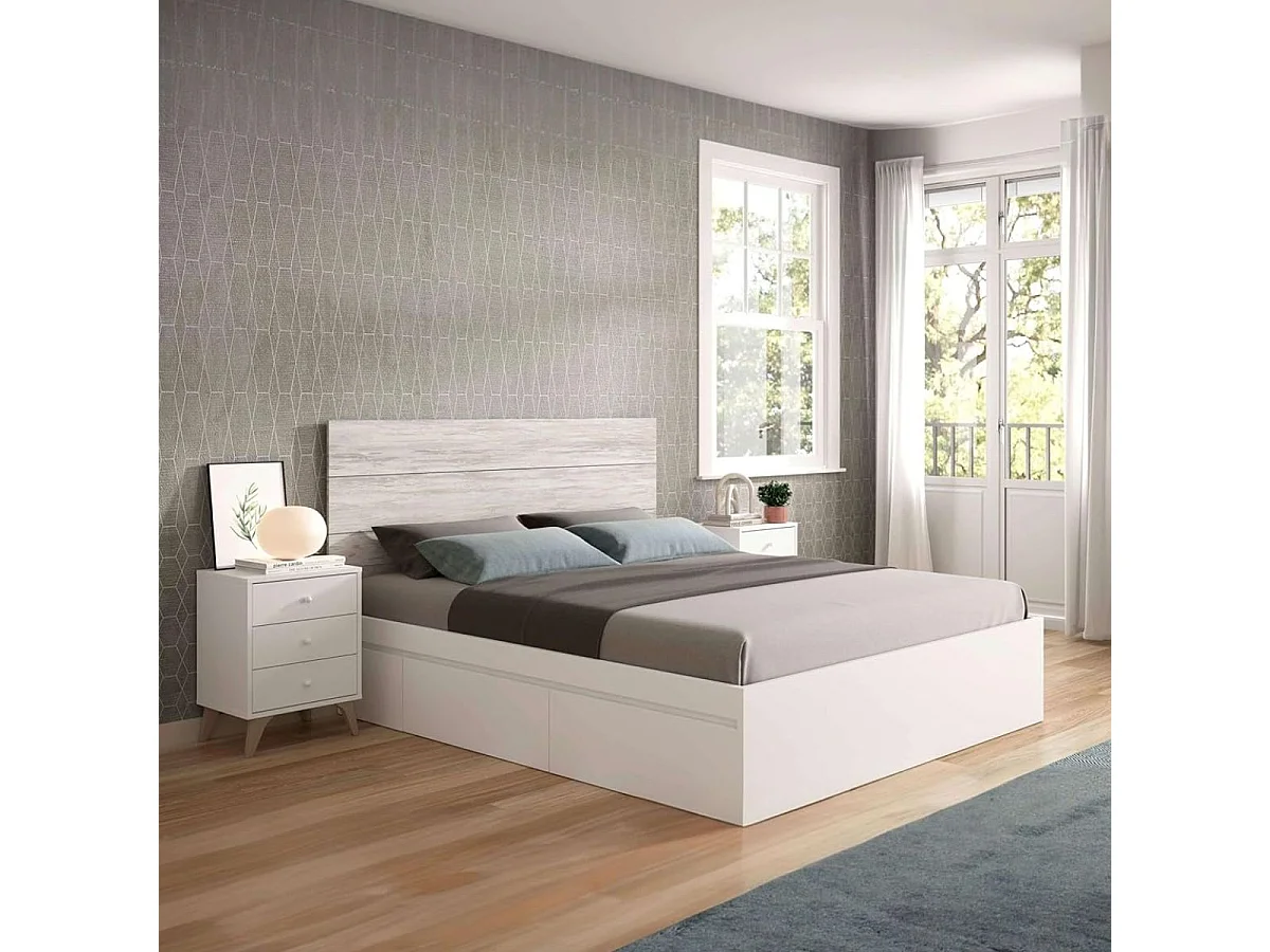 Cabezal cama Matrimonio Sweet 135/150 cm 2 mesitas 3 cajones blanco velho