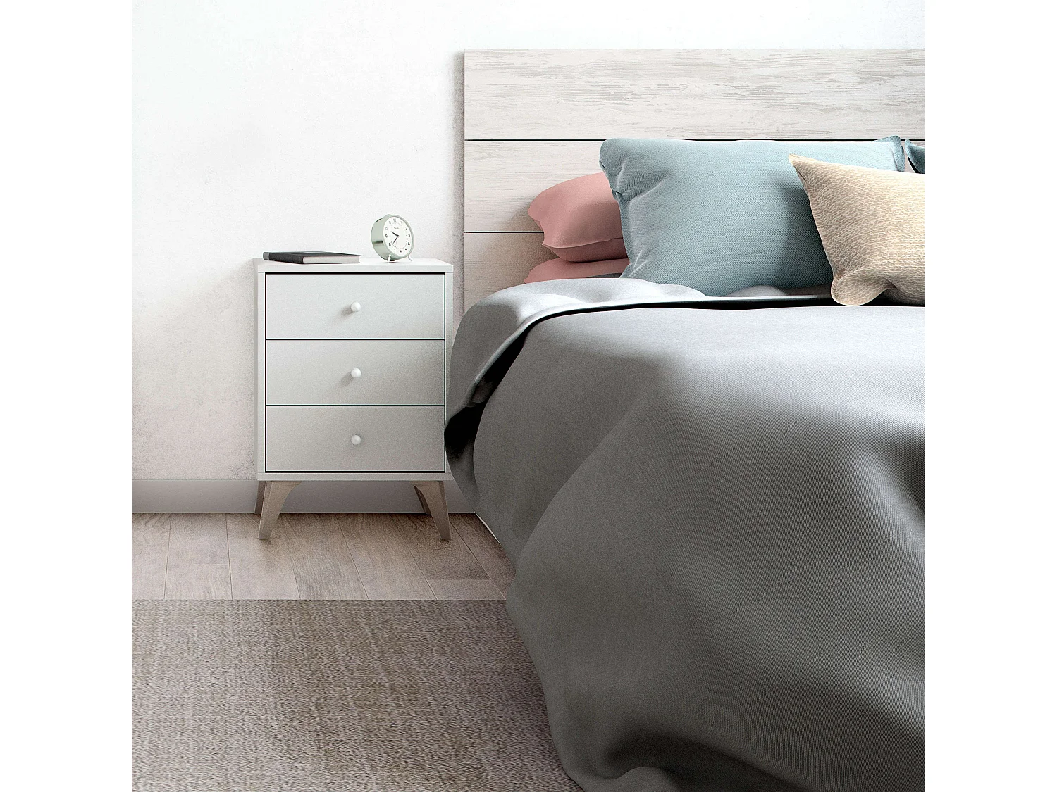Cabezal cama Matrimonio Sweet 135/150 cm 2 mesitas 3 cajones blanco velho