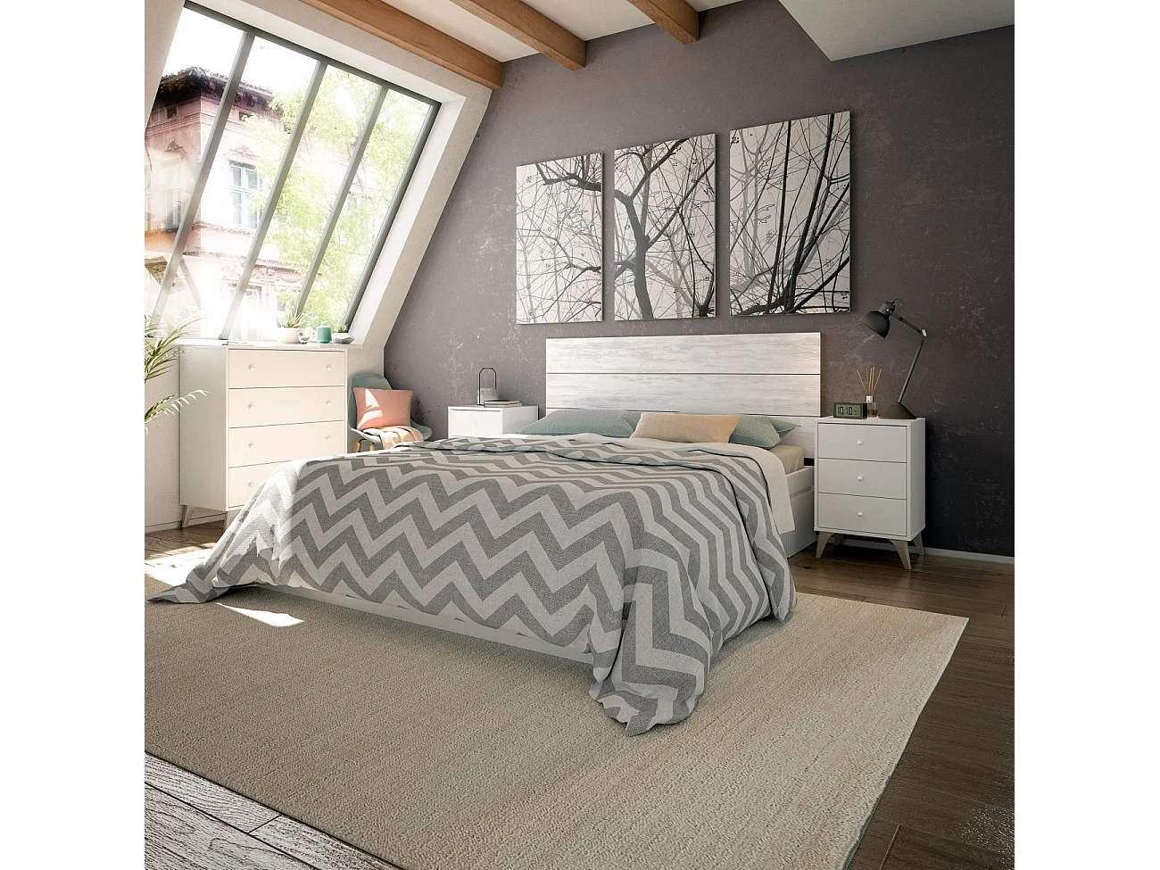 Cabeceira da cama com mesas de cabeceira Sweet Blanco Artik (Blanco Mate) – Blanco Velho