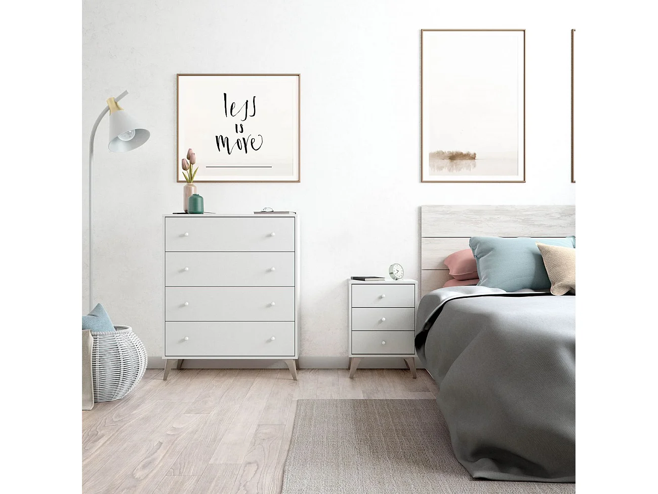 Cabeceira da cama com mesas de cabeceira Sweet Blanco Artik (Blanco Mate) – Blanco Velho