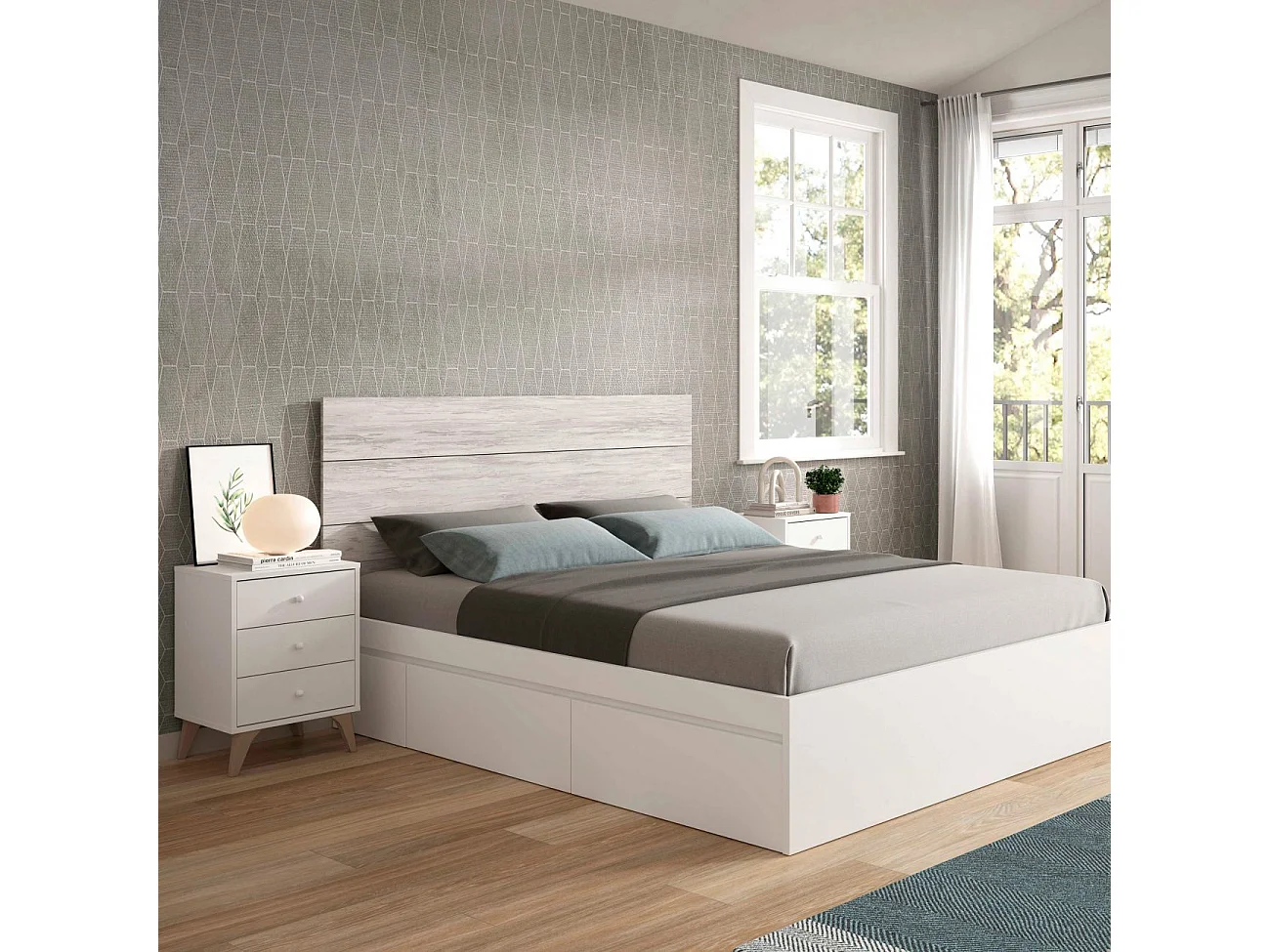 Cabeceira da cama com mesas de cabeceira Sweet Blanco Artik (Blanco Mate) – Blanco Velho