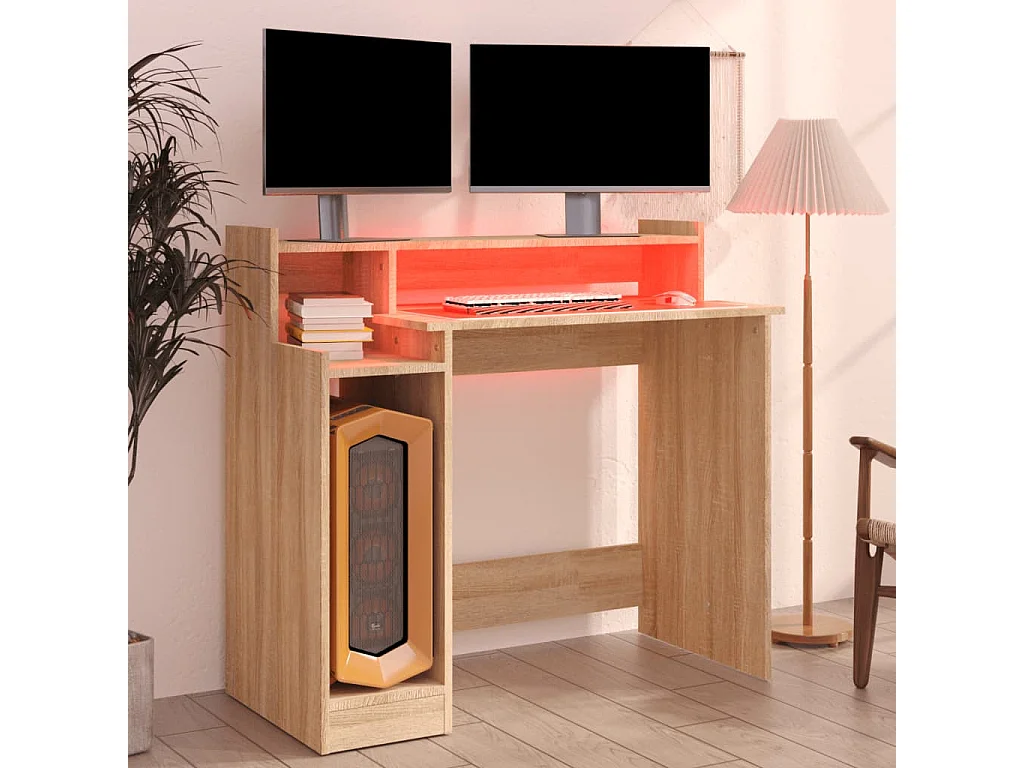 Bureau avec lumières LED Chêne 97x45x90 cm Bois d'ingénierie