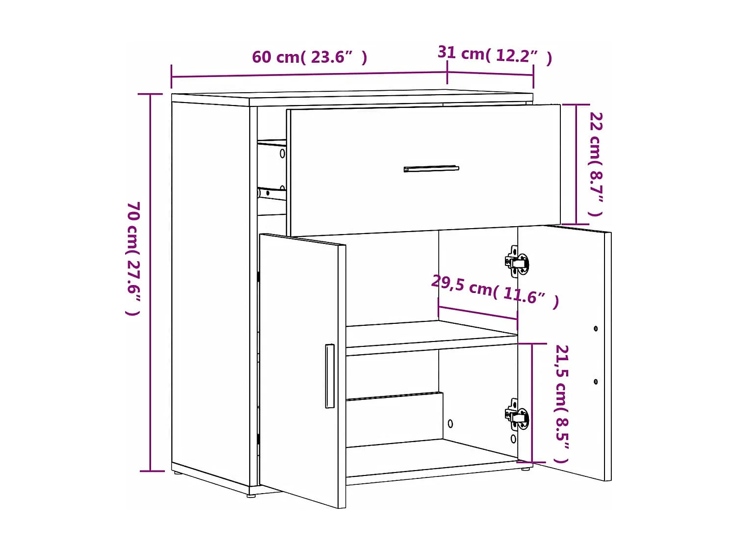 Dressoir 60x31x70 cm bewerkt hout zwart