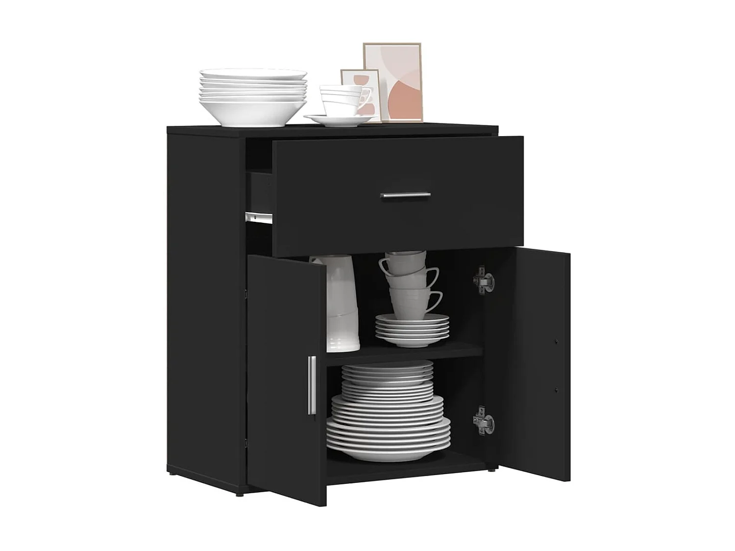 Buffet noir 60x31x70 cm bois d'ingénierie