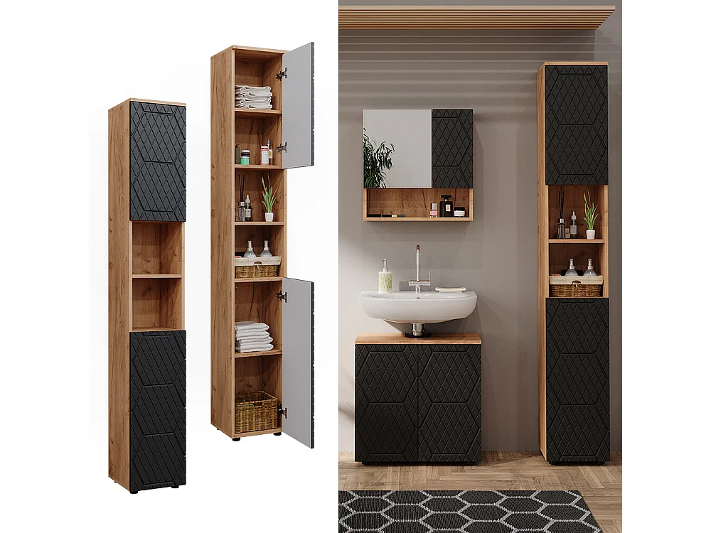 Armoire de salle de bain  anthracite avec structure en nid dabeille 30x30x192 irma
