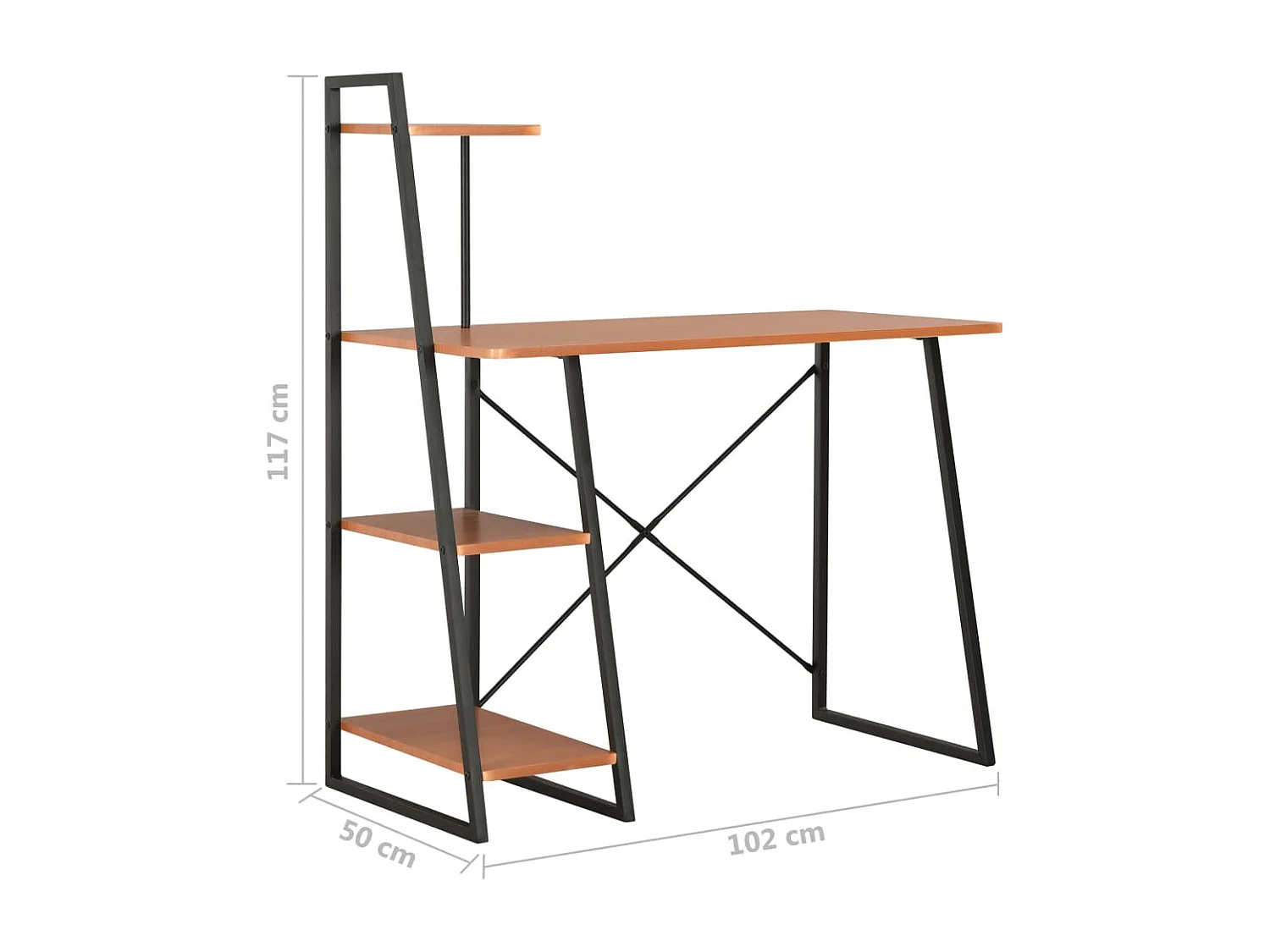 Bureau avec étagère Noir et marron 102x50x117 cm