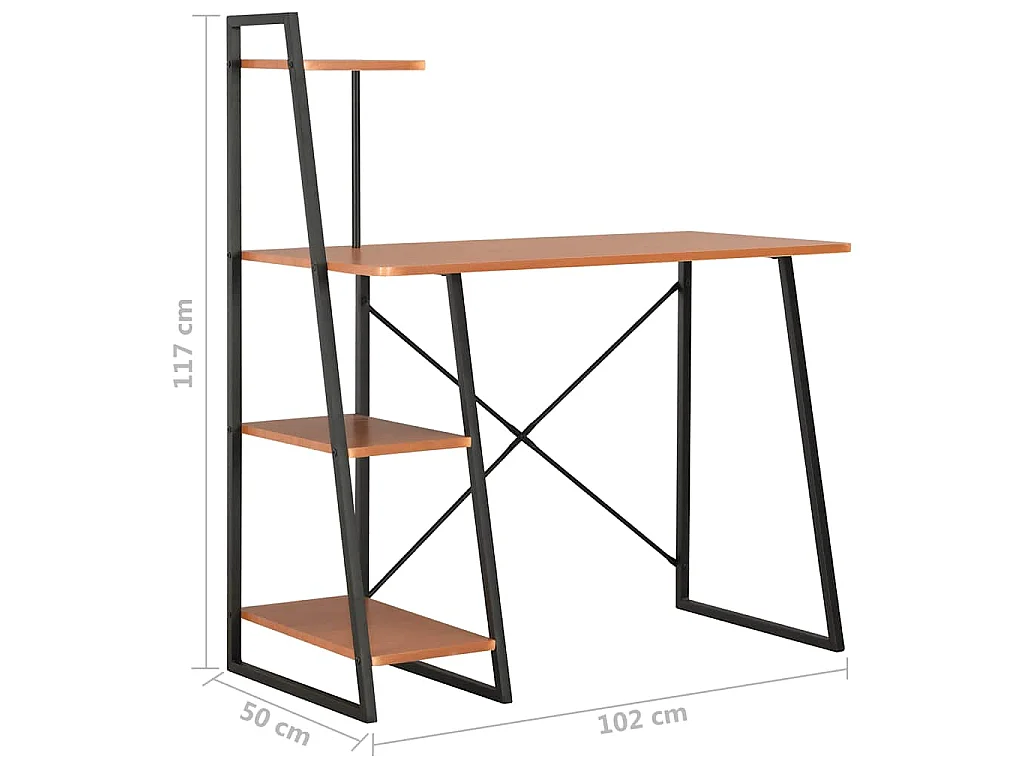 Bureau avec étagère Noir et marron 102x50x117 cm