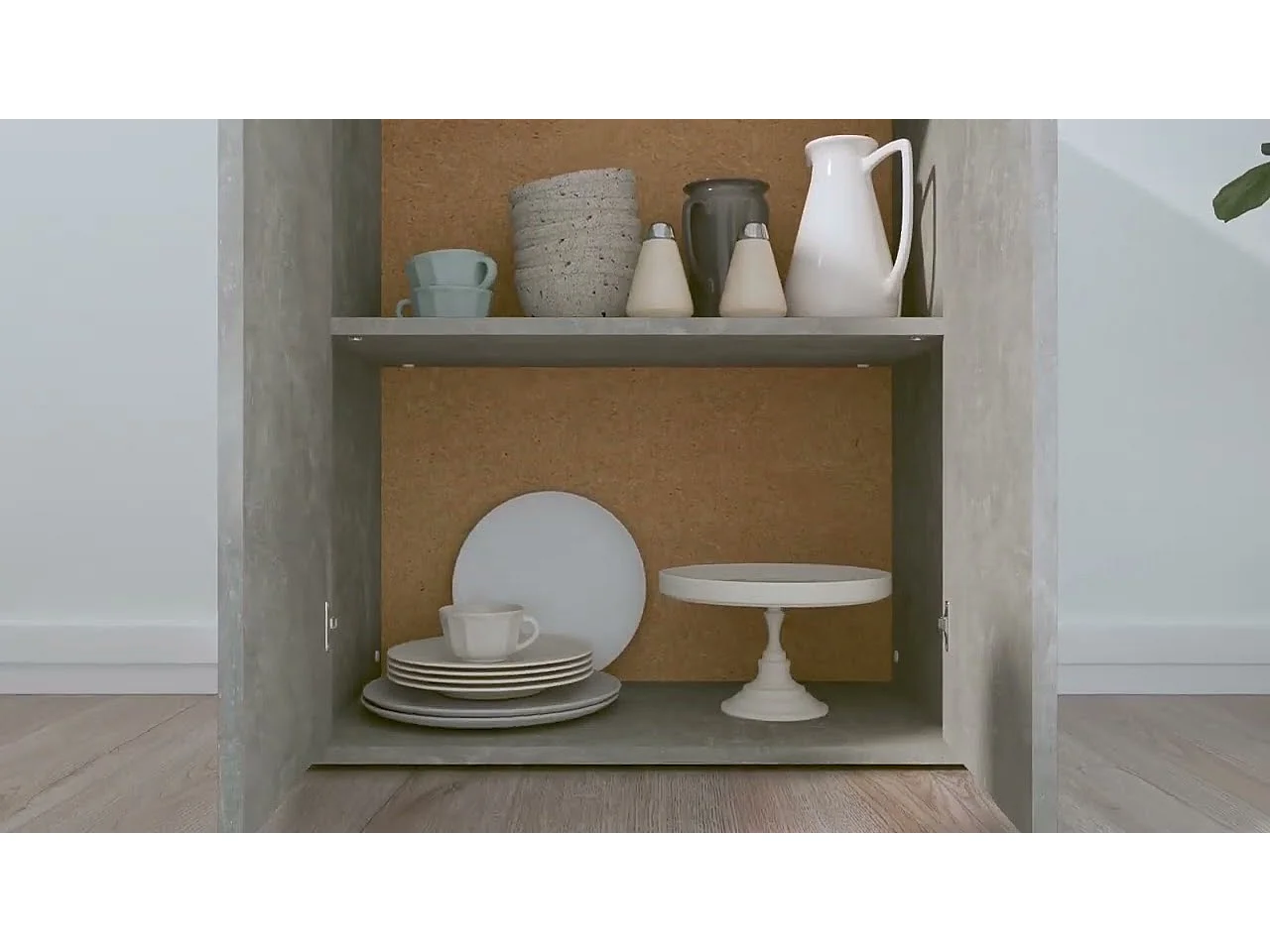 Aparador de madera contrachapada gris hormigón 60x30x75 cm