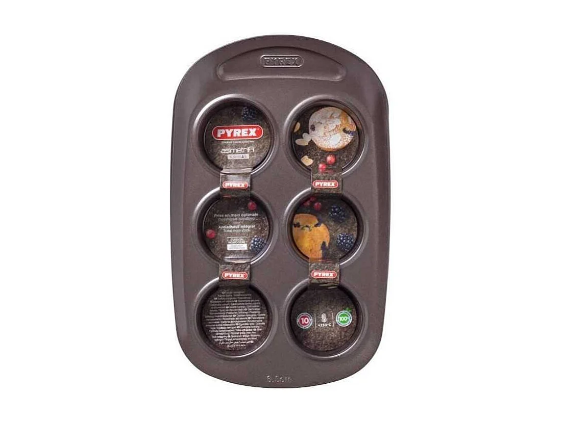 Moule a muffin - PYREX - 1452001 - Rond - Acier carbone - Antiadhésif - 6 cavités