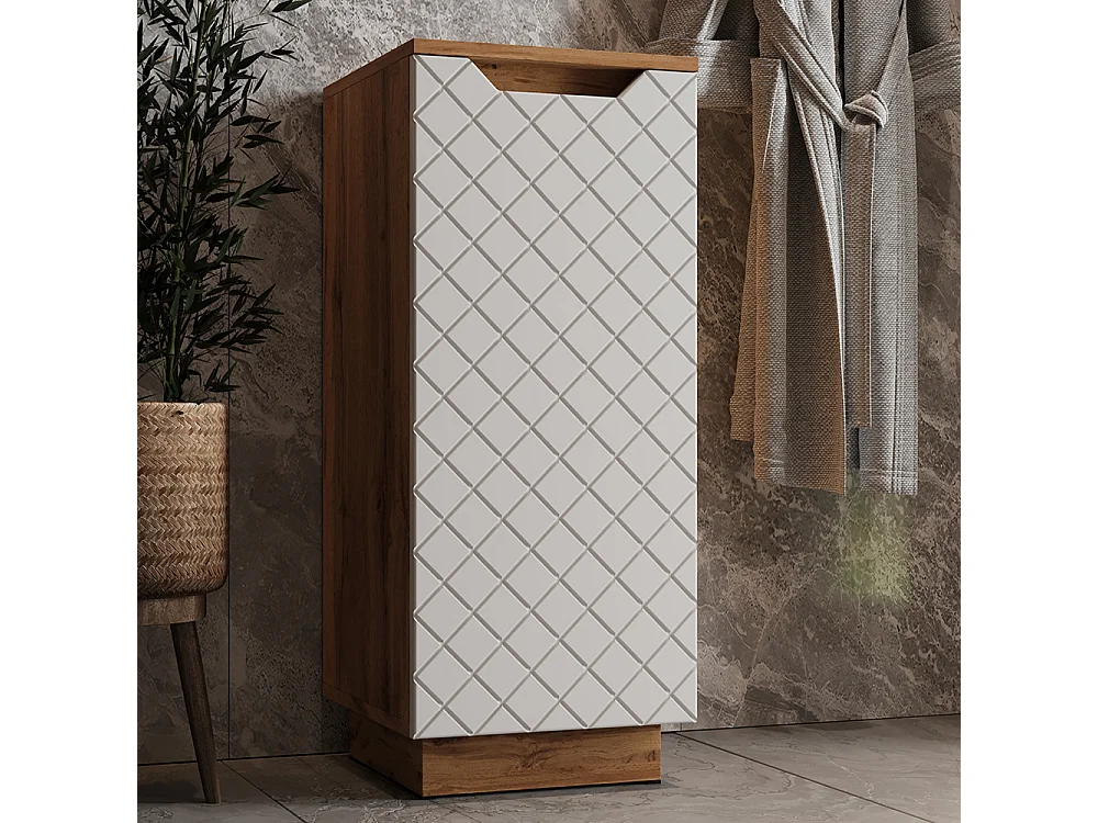 Meuble salle de bain chêne/blanc avec structure en carreaux 33.4x35x81.9 lotta