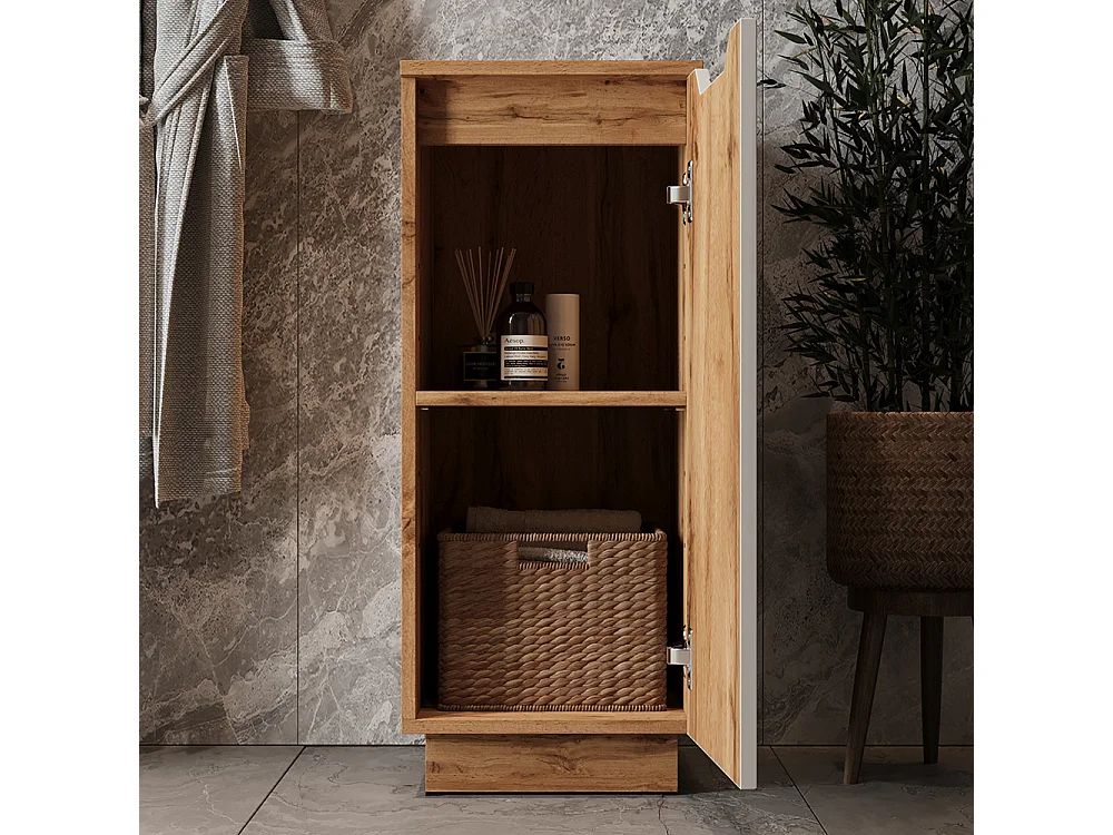 Meuble salle de bain chêne/blanc avec structure en carreaux 33.4x35x81.9 lotta