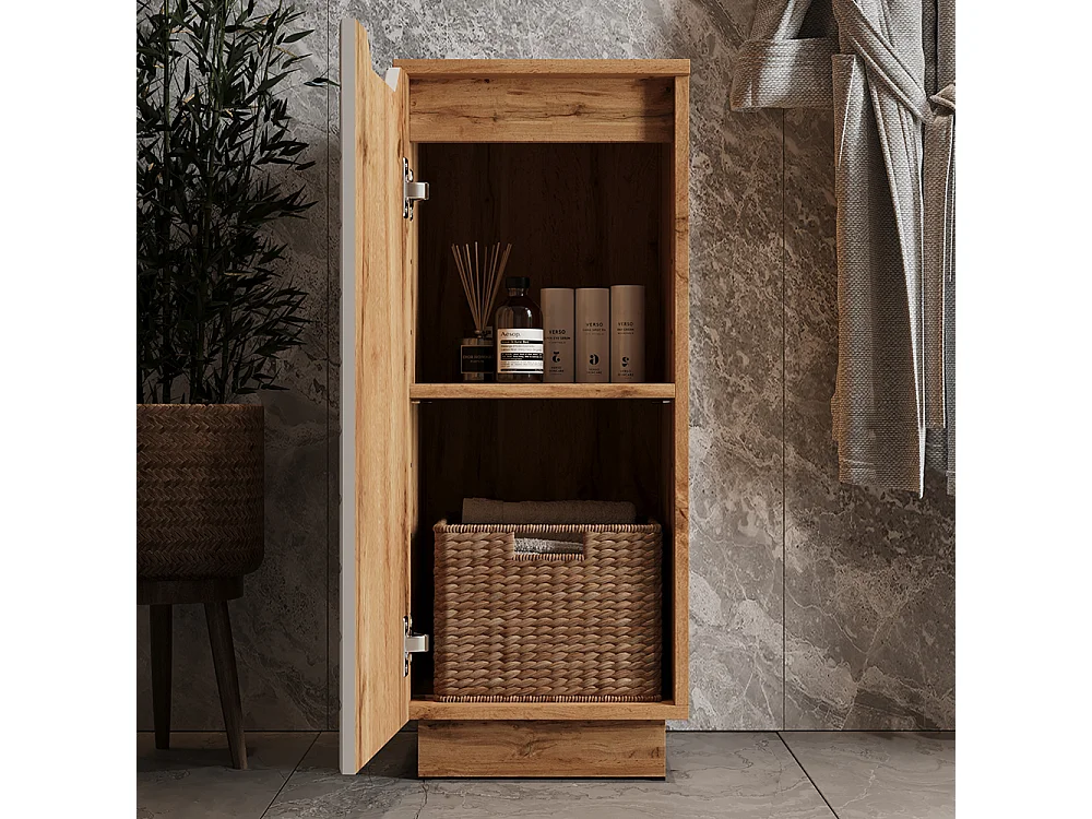 Meuble salle de bain chêne/blanc avec structure en carreaux 33.4x35x81.9 lotta