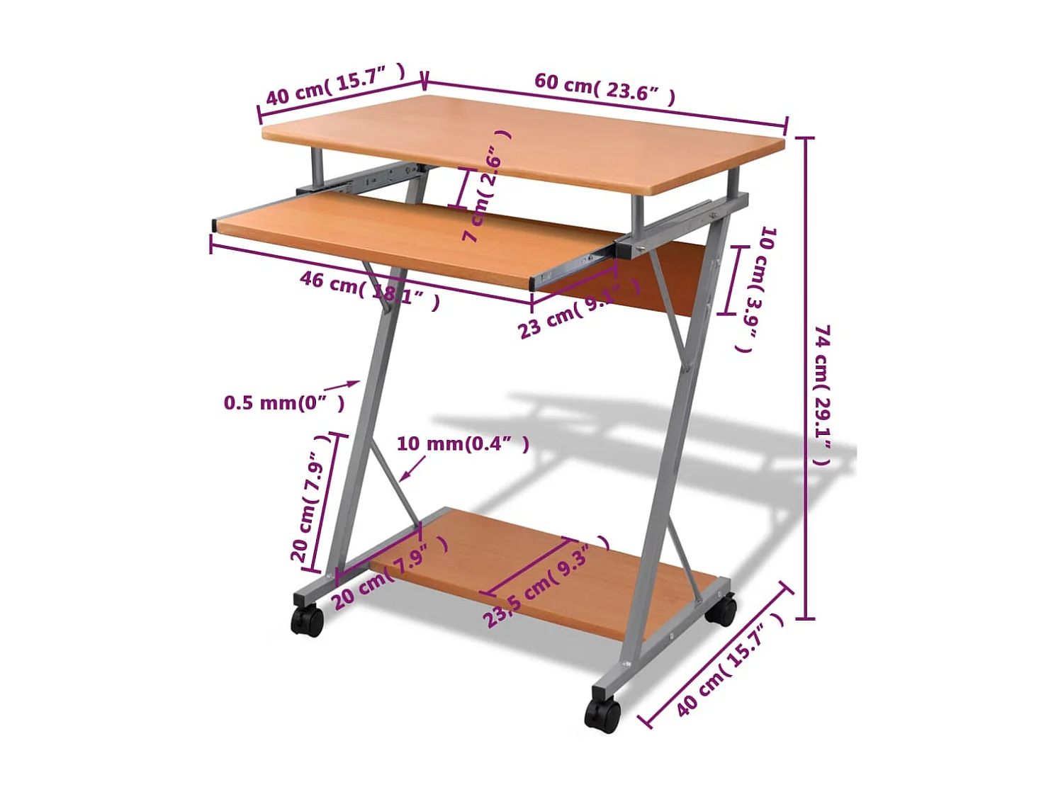 Bureau d'ordinateur avec plateau à clavier coulissant Marron
