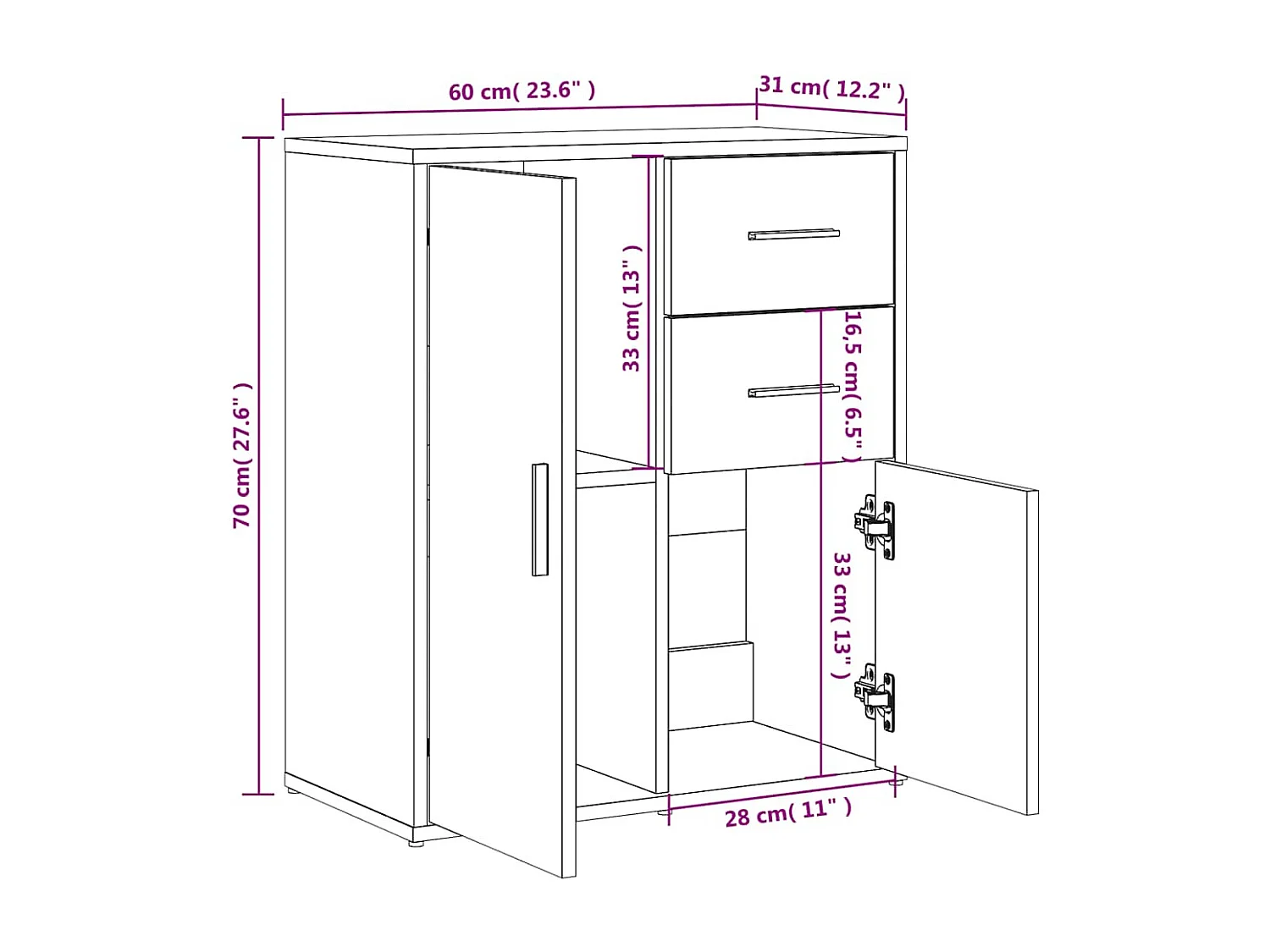 Aparador de madera de ingeniería blanco 60x31x70 cm