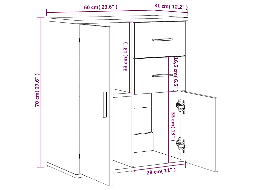 Dressoir 60x31x70 cm bewerkt hout wit