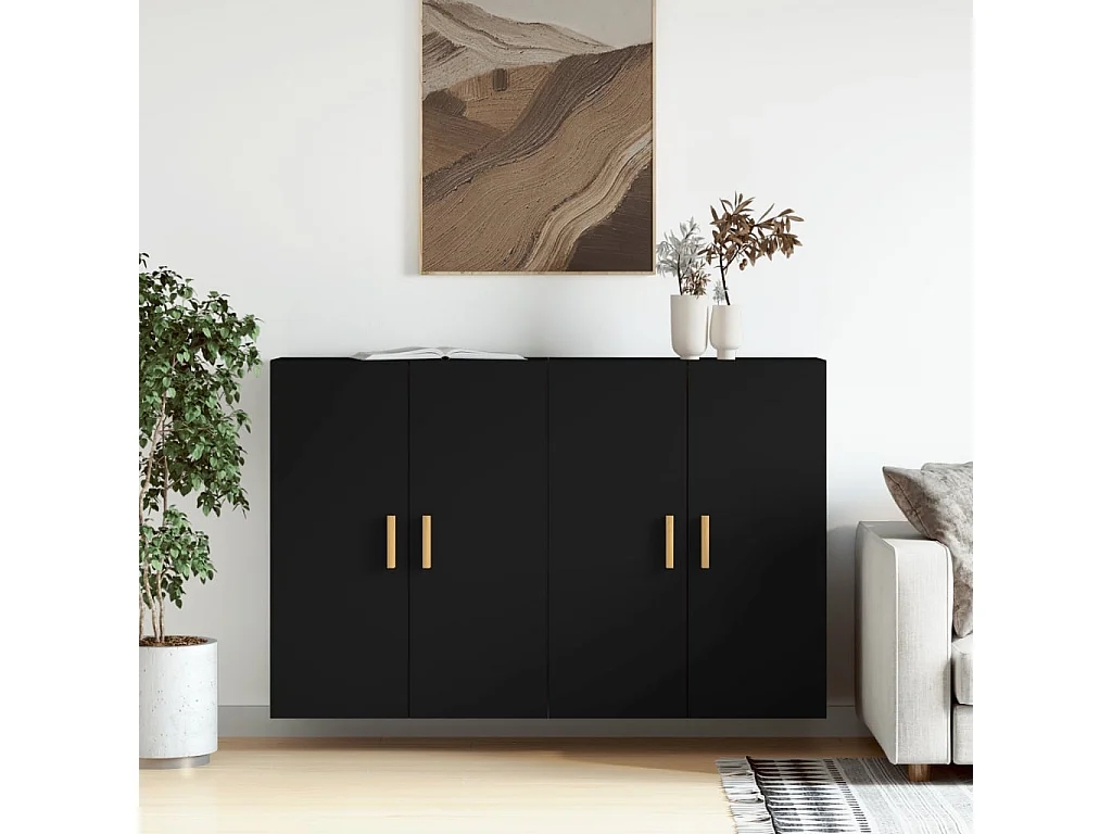 Móveis de parede 2 pcs derivados de madeira preto