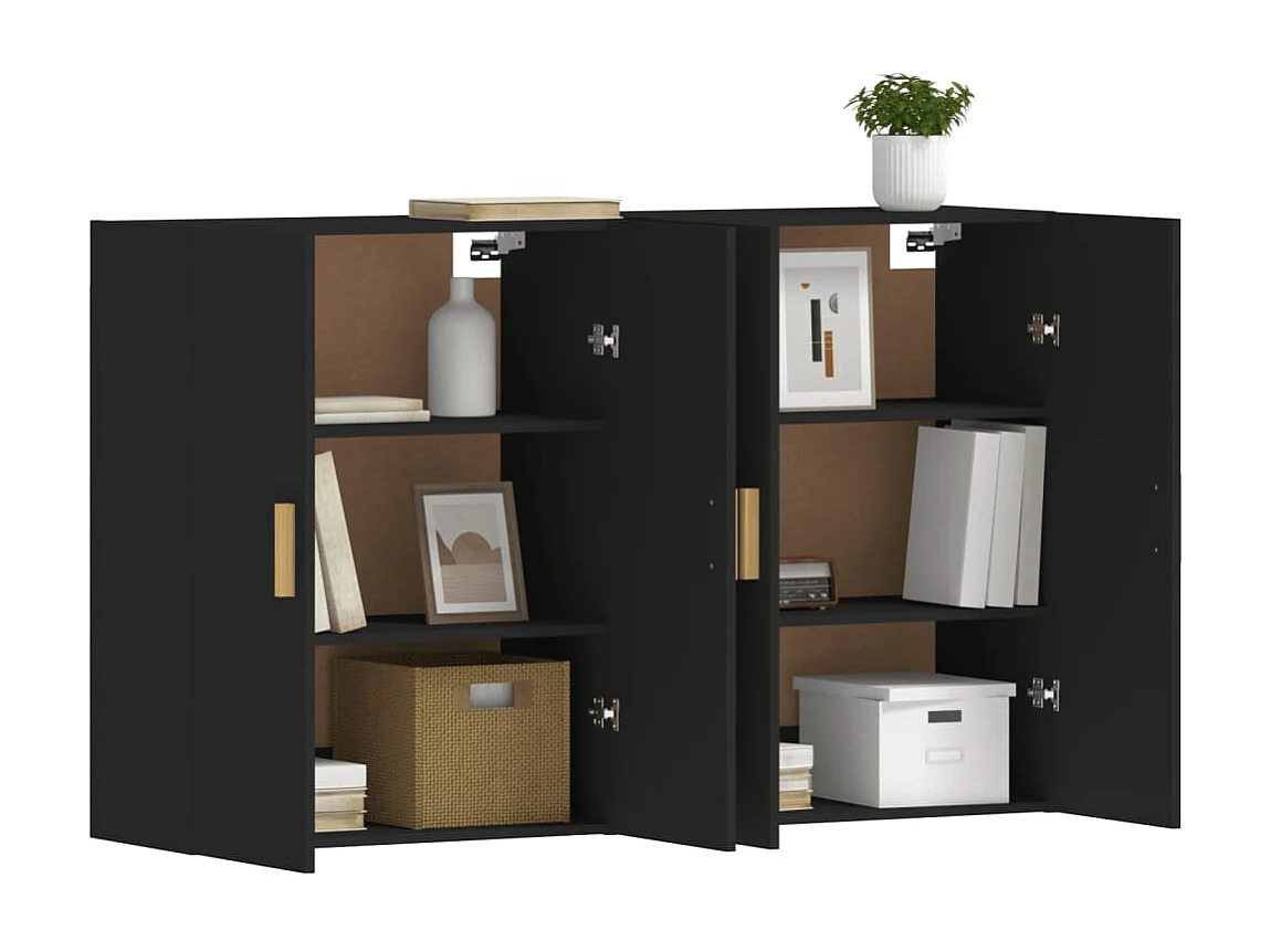 Móveis de parede 2 pcs derivados de madeira preto