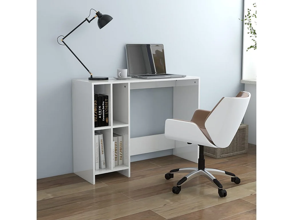 Bureau d'ordinateur portable blanc brillant bois d'ingénierie