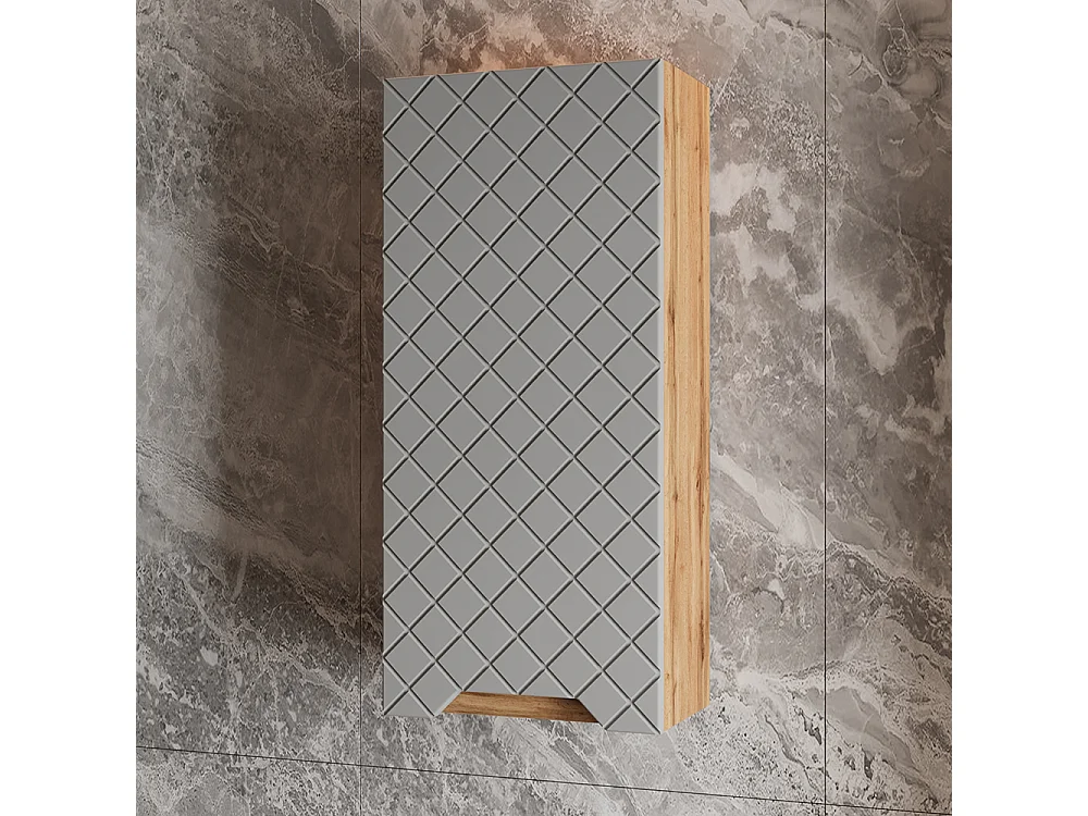 Badschrank eiche/grau mit kachelstruktur 20x33x72.6 lotta