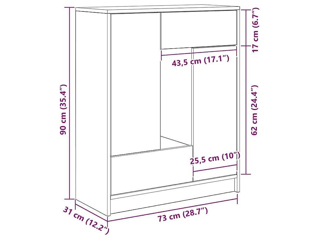 Dressoir met lades en deuren 73x31x90 cm wit