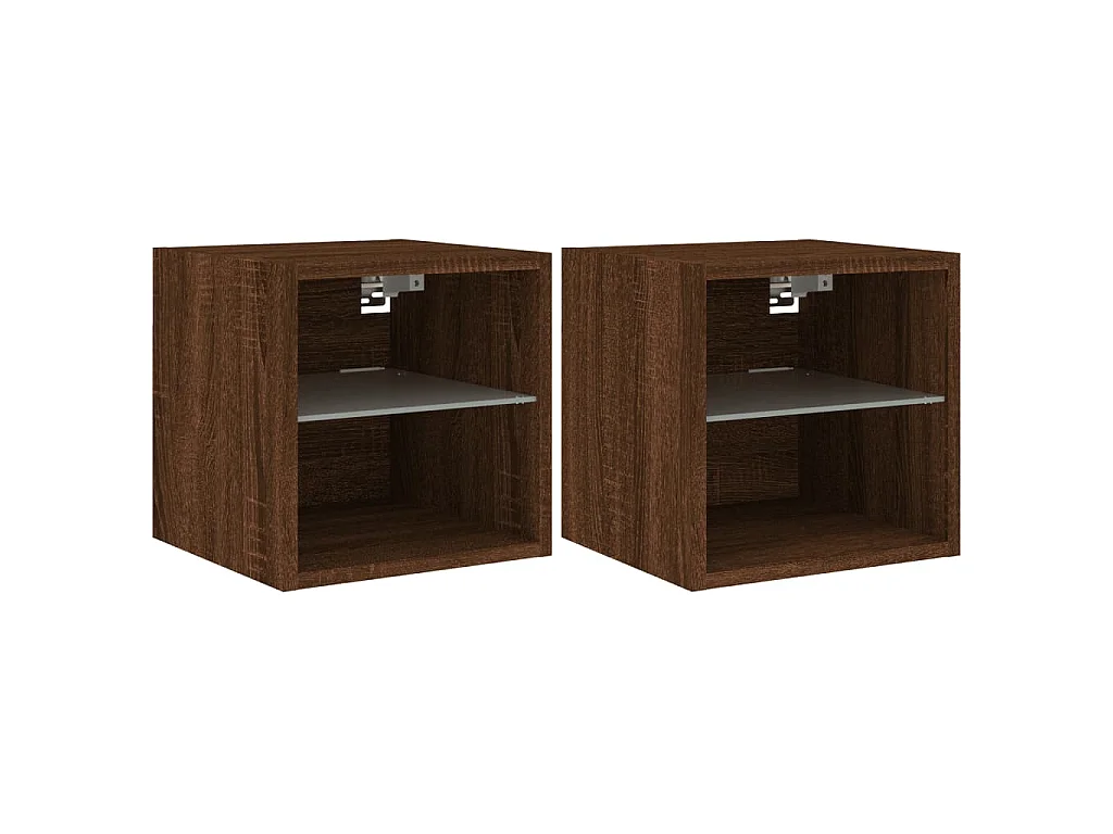 Muebles TV de pared luces LED 2 uds roble marrón 30x28,5x30 cm