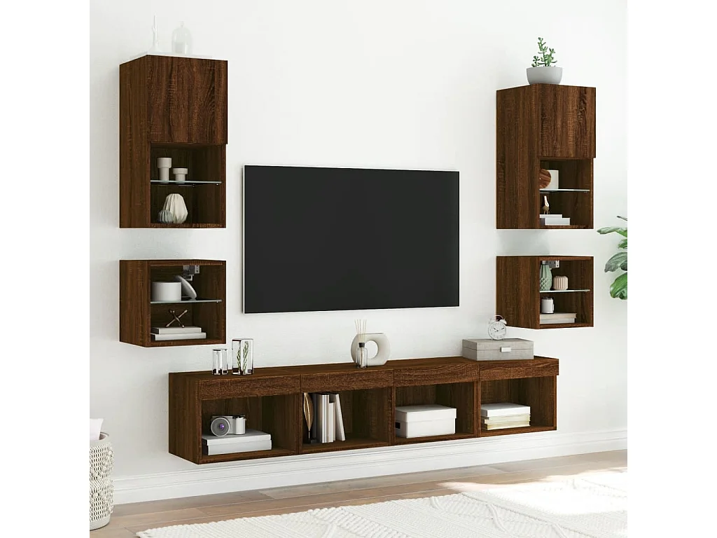 Muebles TV de pared luces LED 2 uds roble marrón 30x28,5x30 cm