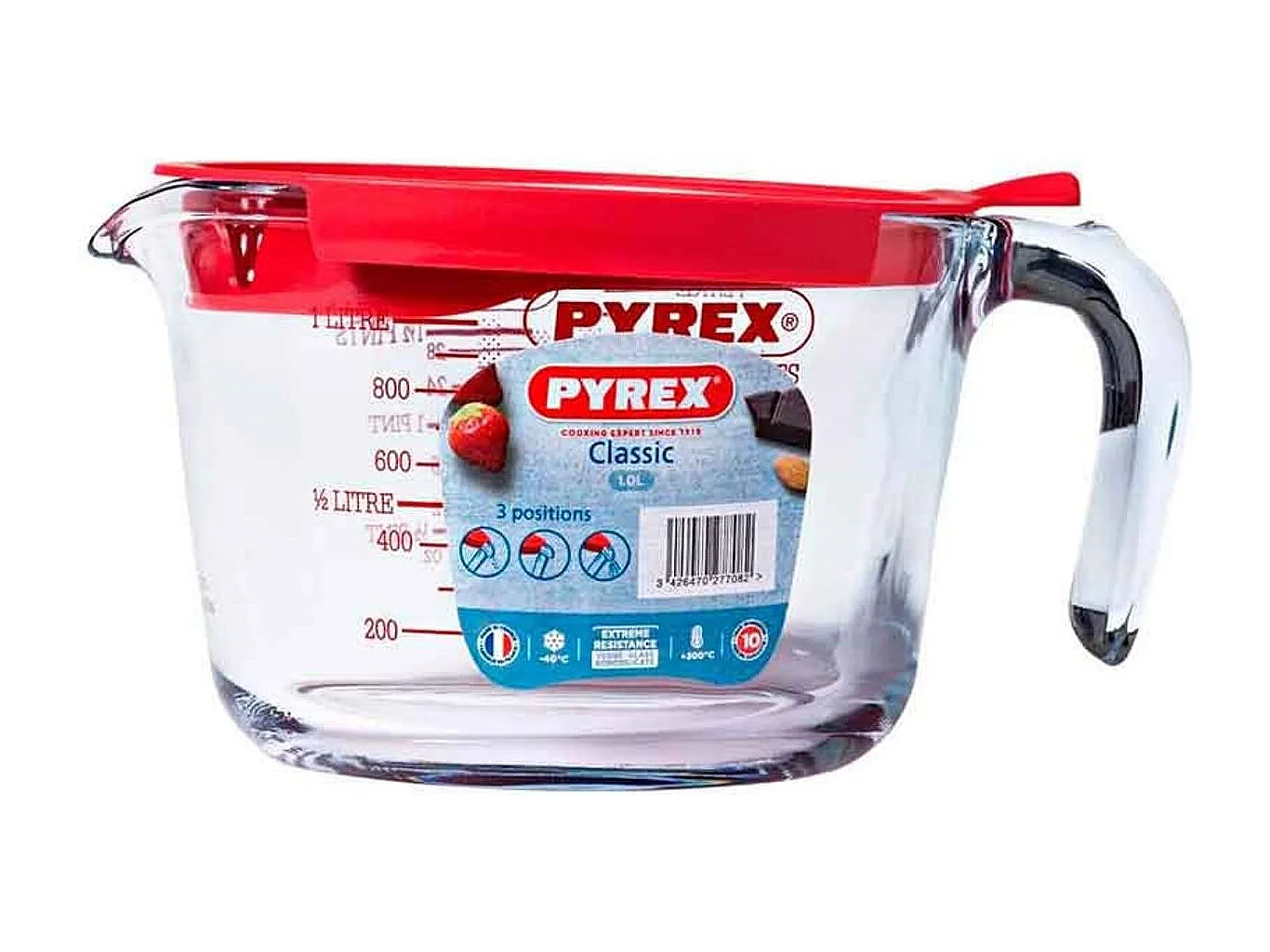 Jarra medidora Classic Pyrex con tapa 1L vidrio rojo