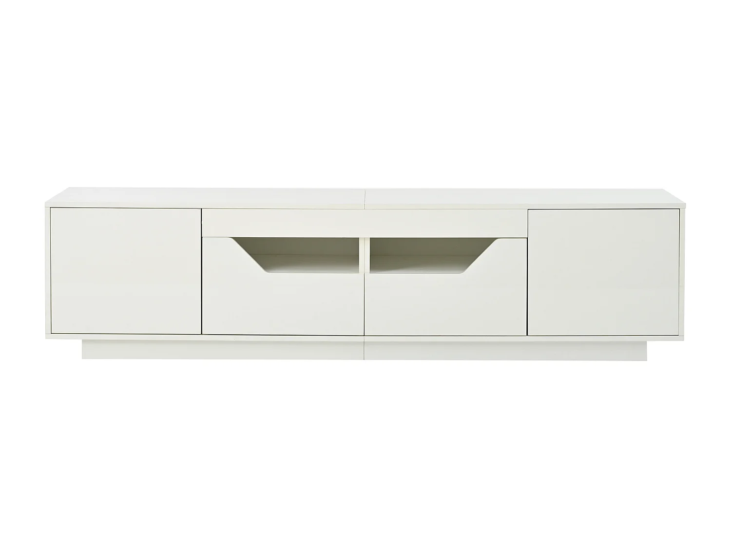 Meuble TV blanc 180 x 40 x 45 cm - 2 tiroirs et 2 portes - Finition laquée brillante