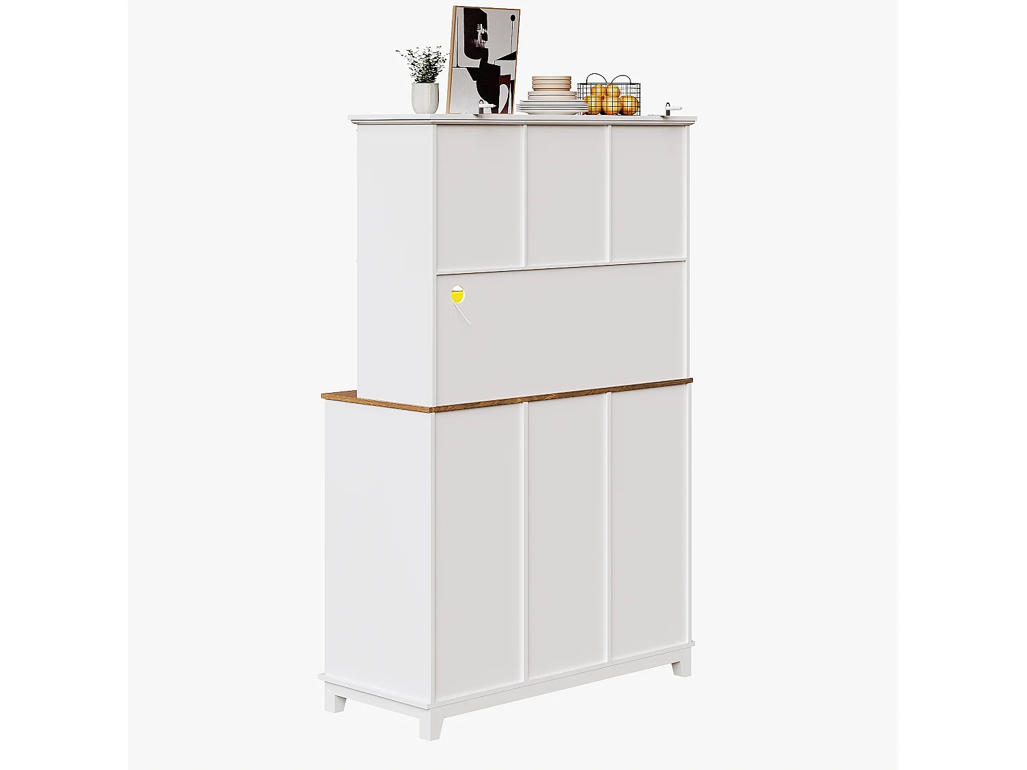 Credenza da cucina con 4 ante, 3 cassetti, portabottiglie e illuminazione a LED - Legno MDF - Bianco