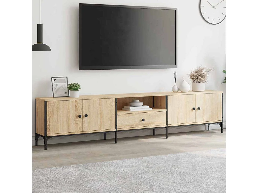 Meuble TV à tiroir chêne sonoma 200x25x44 cm bois d'ingénierie