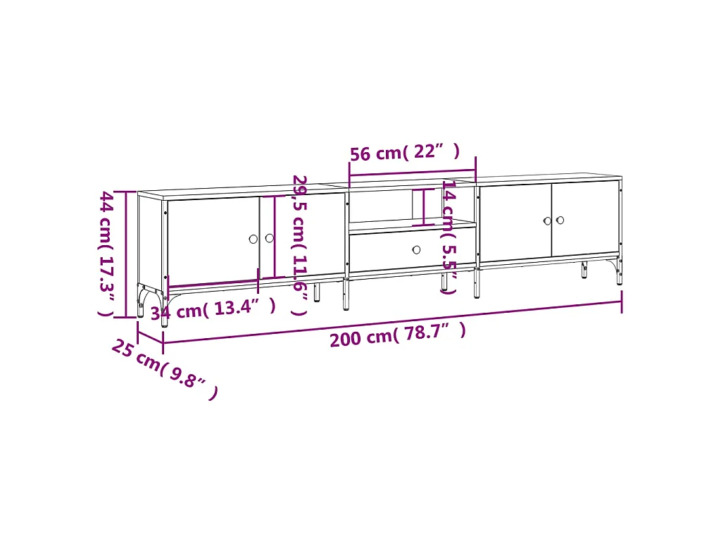 Meuble TV à tiroir chêne sonoma 200x25x44 cm bois d'ingénierie