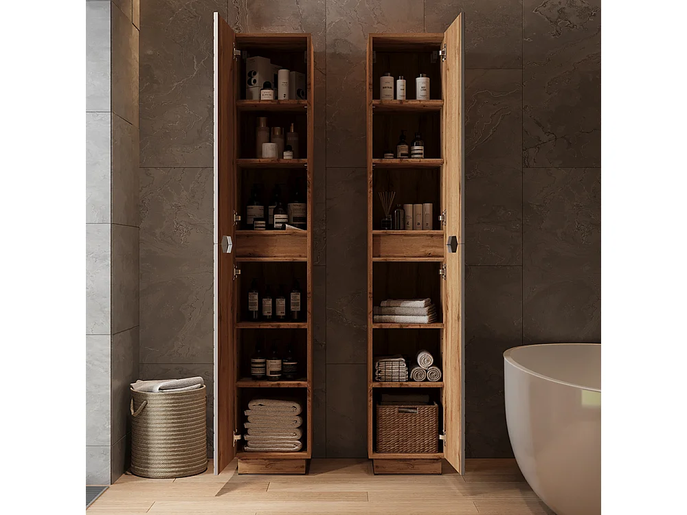 Meuble salle de bain chêne/gris avec structure en carreaux 33x35x186 lotta