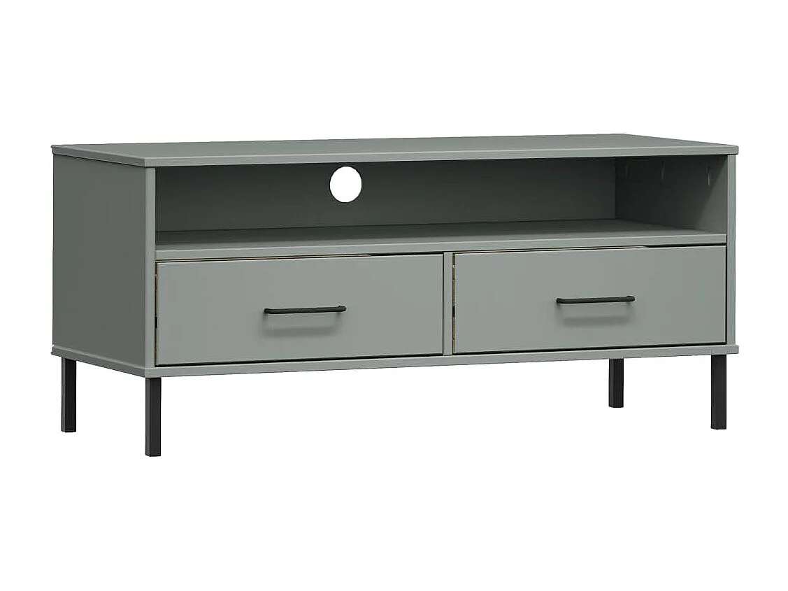 TV-Schrank OSLO mit Metallbeinen Grau Massivholz Kiefer