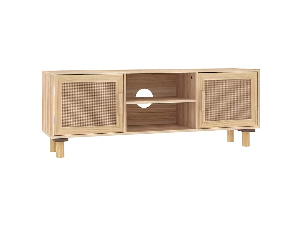 Mobile TV Marrone 105x30x40 cm Massello Pino e Rattan Naturale