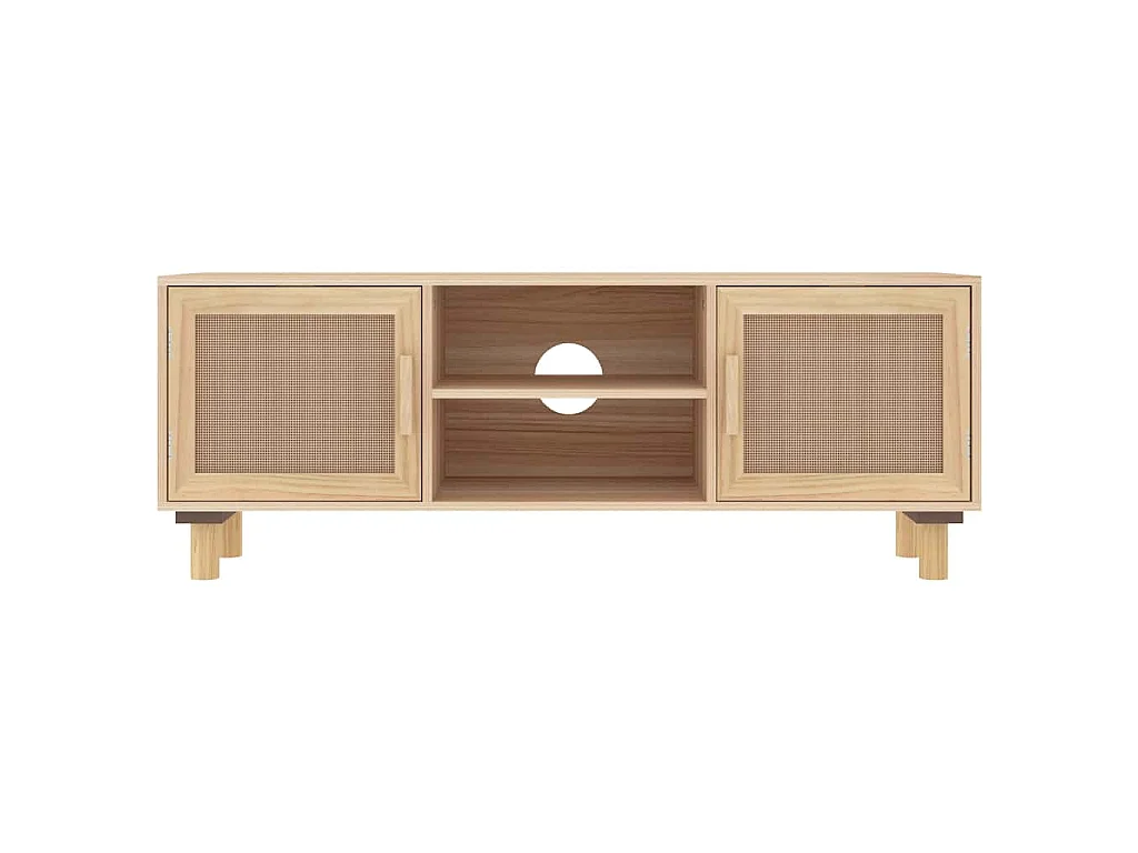 Mobile TV Marrone 105x30x40 cm Massello Pino e Rattan Naturale