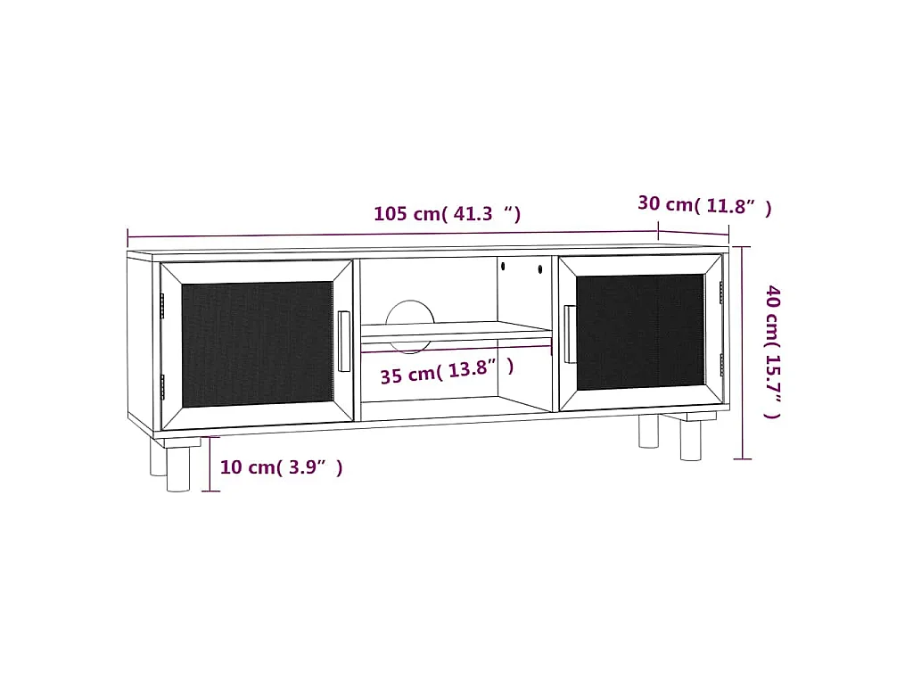 Mobile TV Marrone 105x30x40 cm Massello Pino e Rattan Naturale