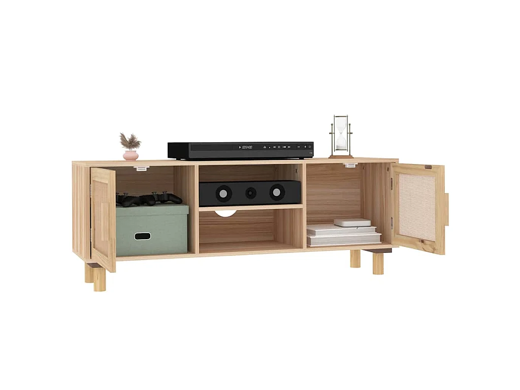 Meuble TV Marron 105x30x40 cm Bois de pin massif rotin naturel