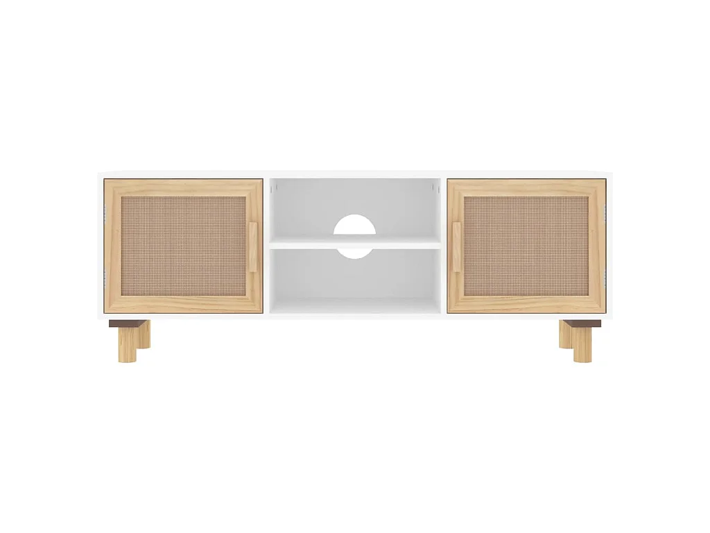 TV-Schrank Weiß 105x30x40 cm Massivholz Kiefer Natur-Rattan