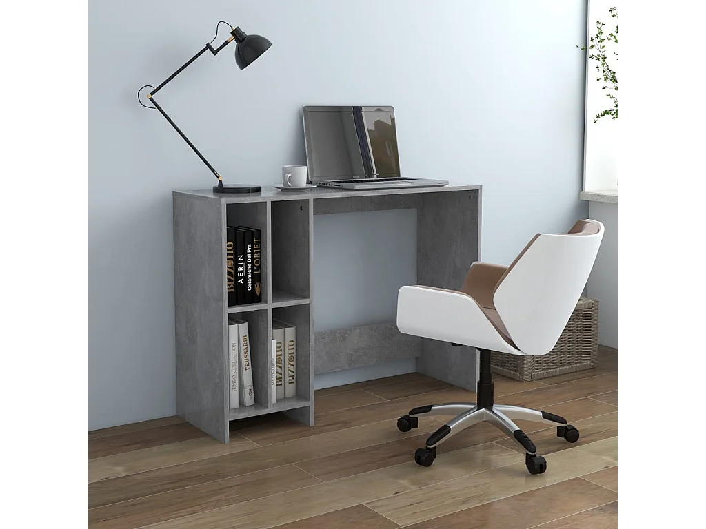 Bureau d'ordinateur portable gris béton bois d'ingénierie