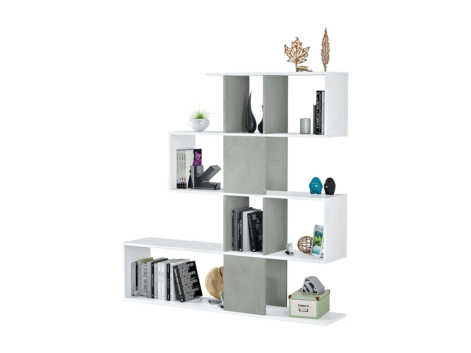 Estantería ZigZag cemento/blanco mate 145x29x145 cm