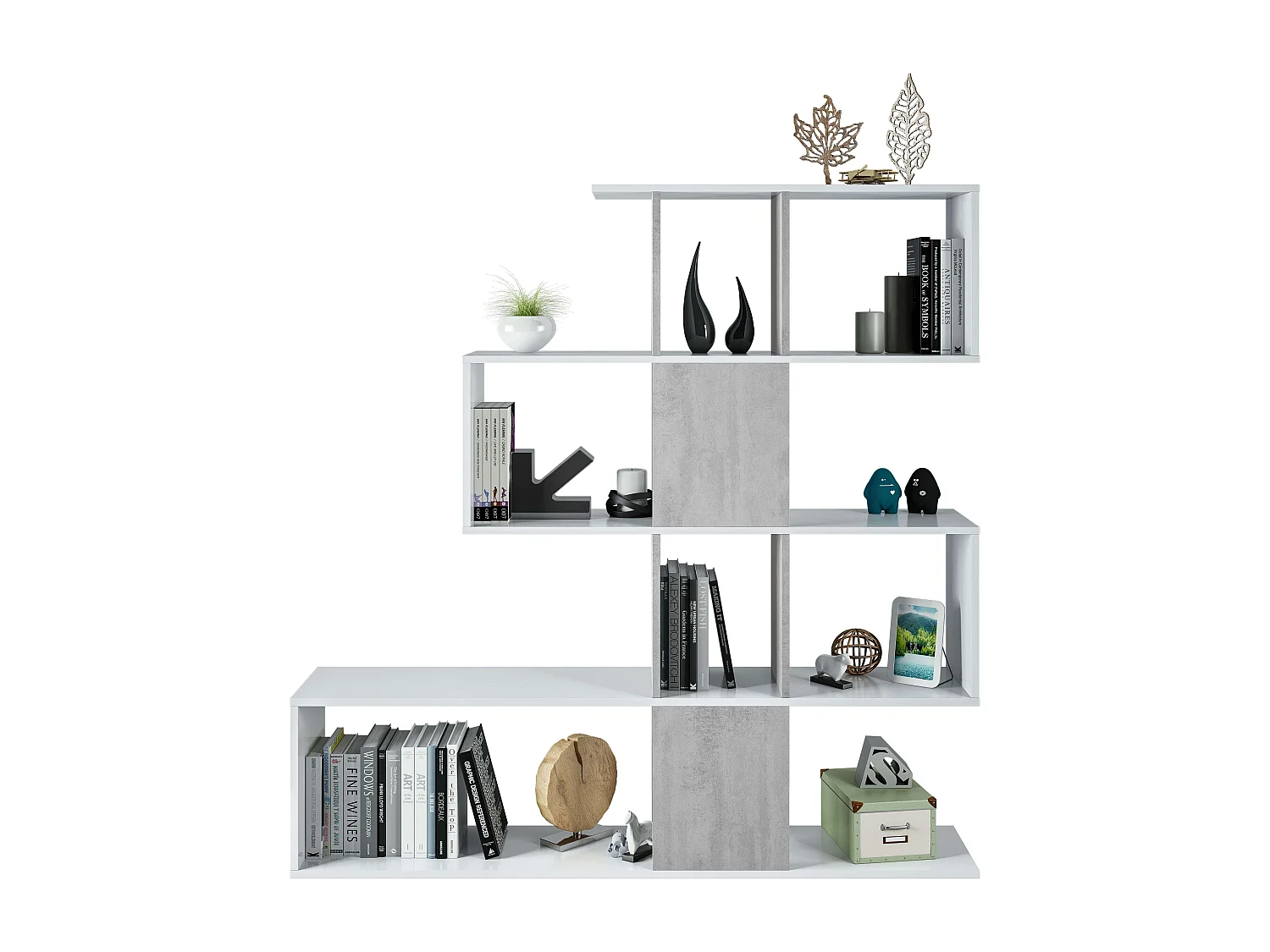 Estantería ZigZag cemento/blanco mate 145x29x145 cm