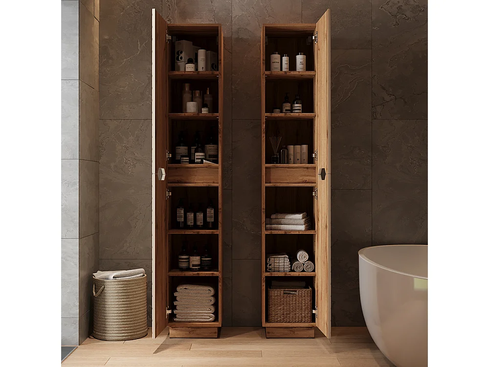 Armadio per il bagno rovere/cashmere con struttura in piastrelle 33x35x186 lotta