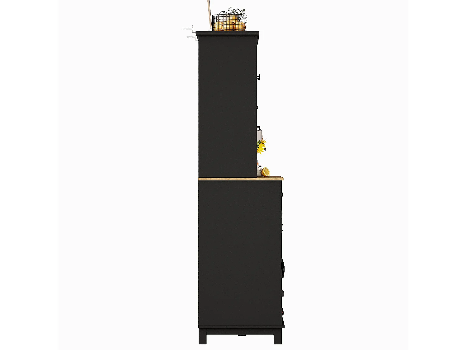 Credenza da cucina con 4 ante, 3 cassetti, portabottiglie e illuminazione a LED - Legno MDF - Nero