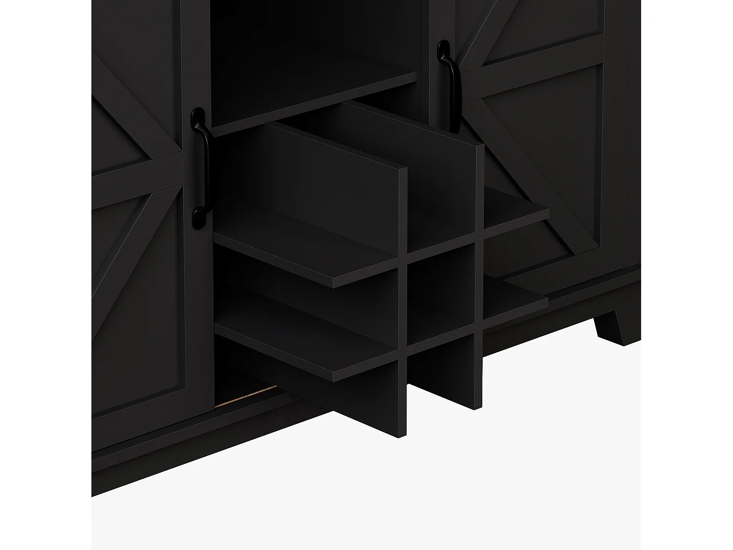 Credenza da cucina con 4 ante, 3 cassetti, portabottiglie e illuminazione a LED - Legno MDF - Nero