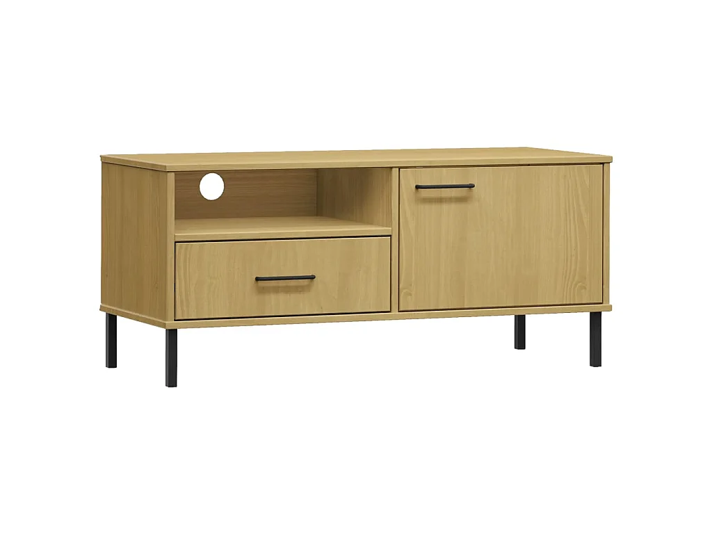 Mobile TV con Gambe Metallo Marrone Legno Massello di Pino OSLO