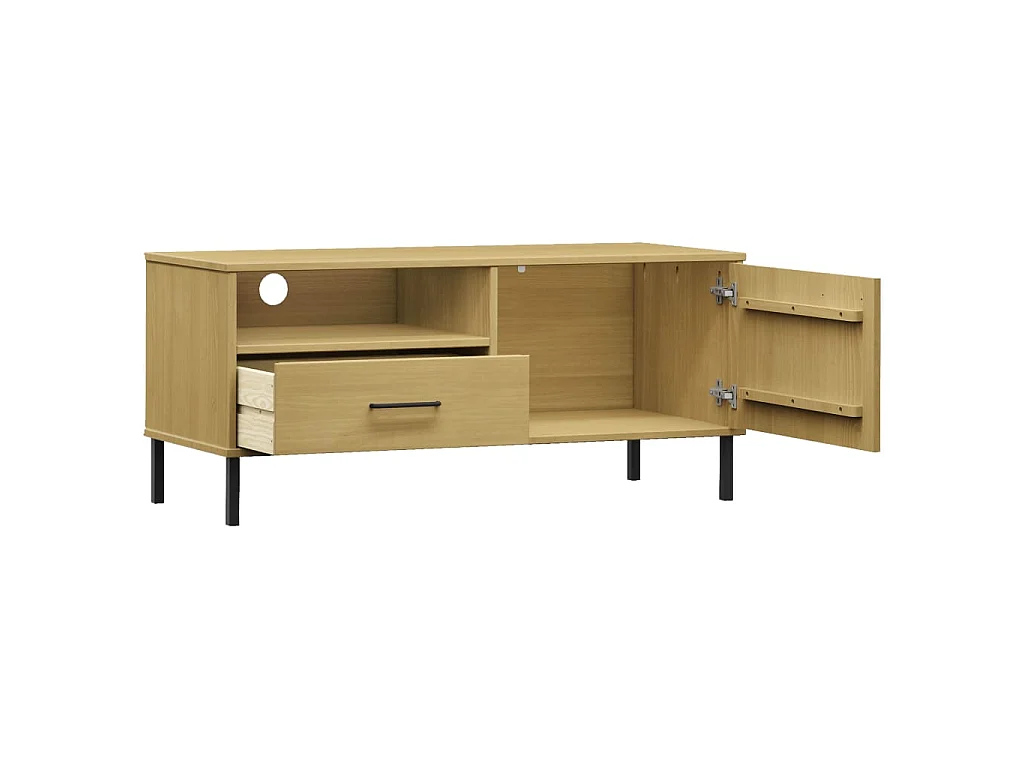 TV-Schrank OSLO mit Metallbeinen Braun Massivholz Kiefer