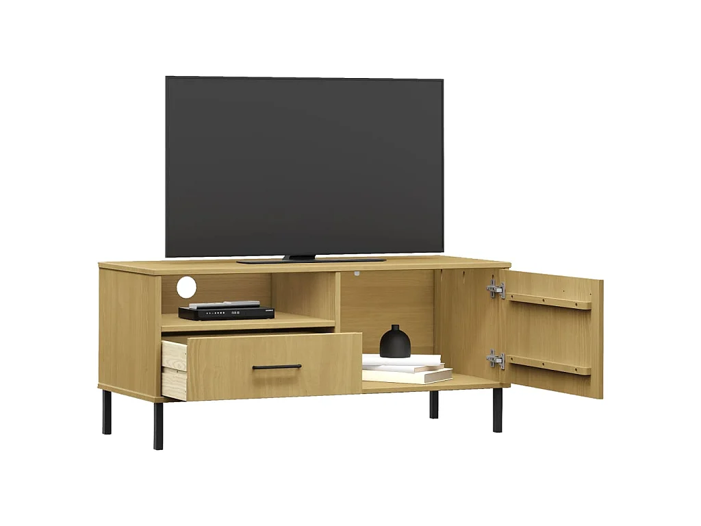 TV-Schrank OSLO mit Metallbeinen Braun Massivholz Kiefer