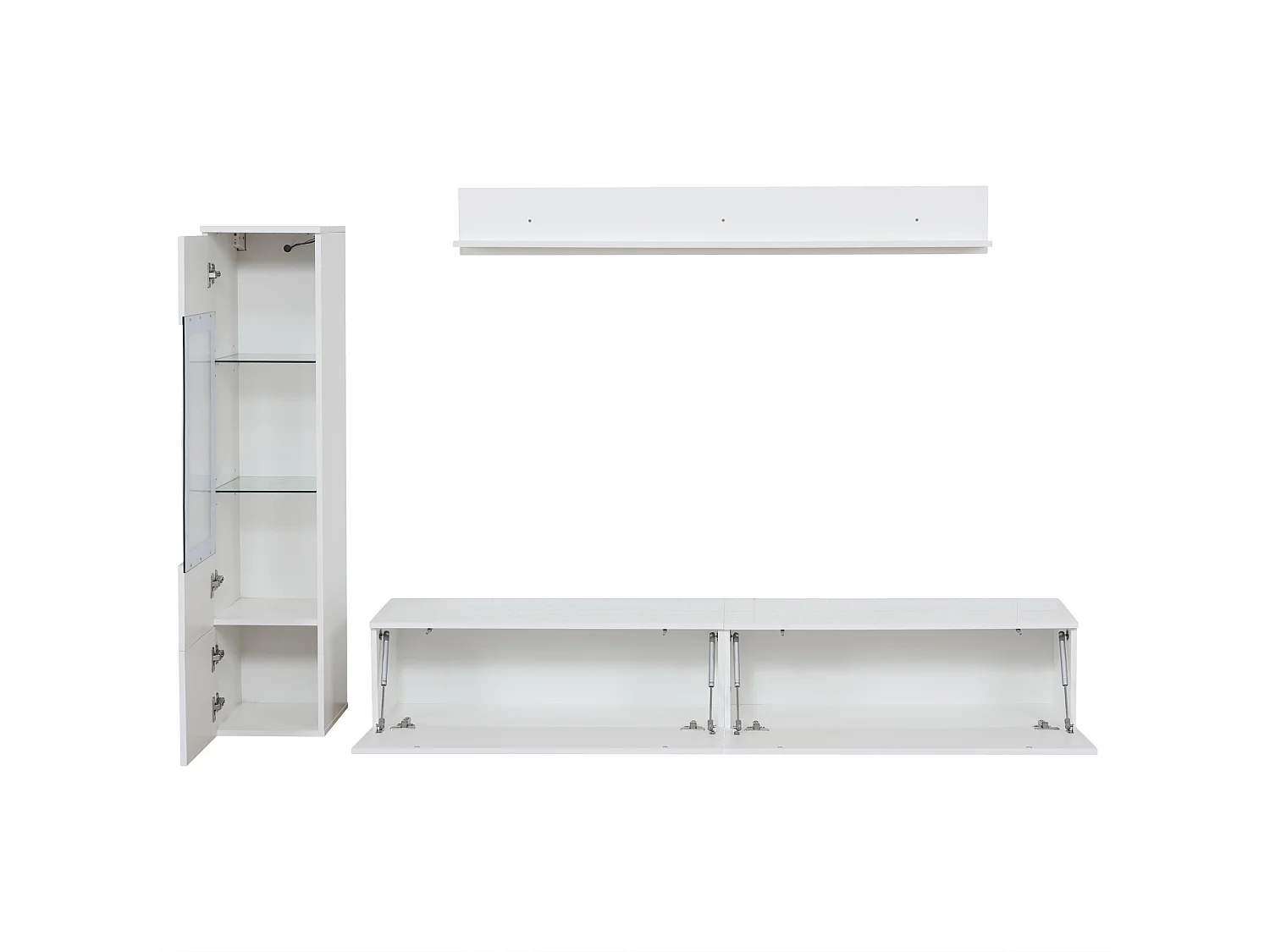 Ensemble de meubles TV muraux 3 pièces avec LED et rangement - Blanc brillant